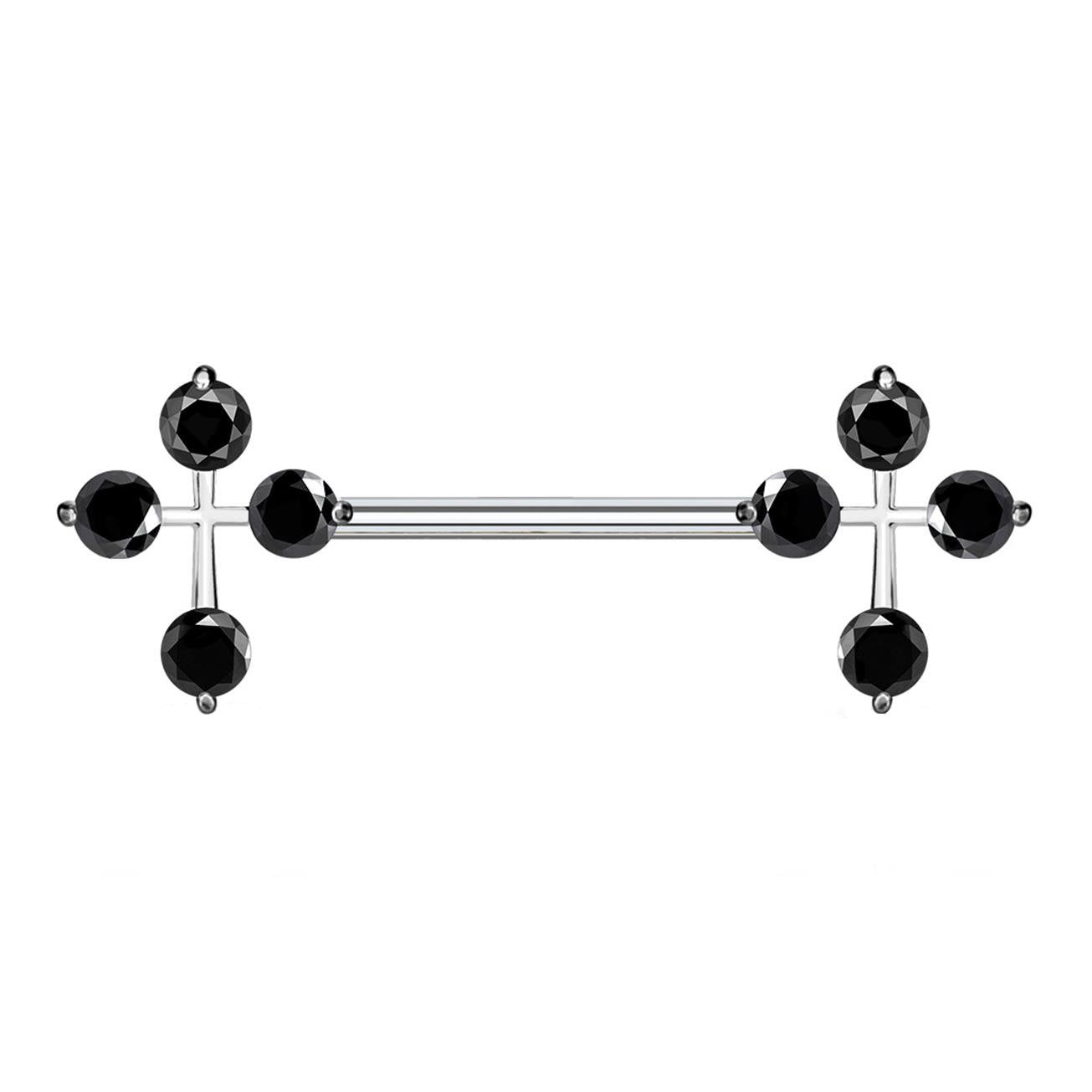 Brustwarzenpiercing 2 ZIRKONIA KREUZE Brustpiercing Nippelpiercing Edelstahl Silber Roségold Gold Stab 1,6mm 14mm