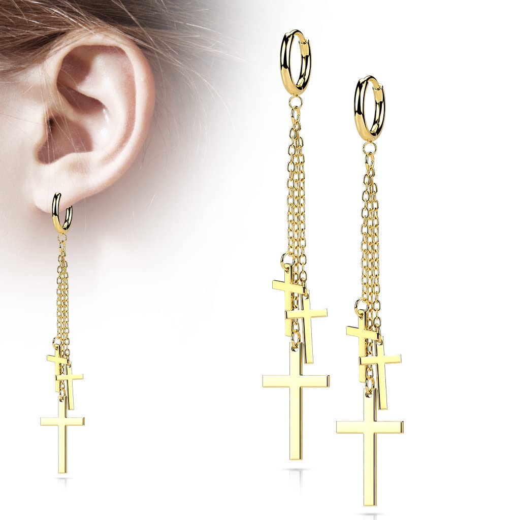1 Paar Damen Creolen Ohr-Hänger 3 Kreuze Ketten-Anhänger Ohrringe Ohrstecker Silber Gold Schwarz Roségold
