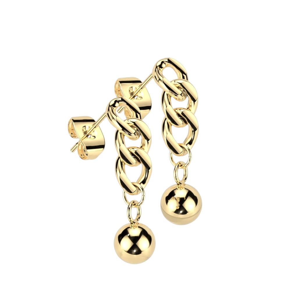 1 Paar Damen Ohrstecker Ketten-Design Kugel-Anhänger Chirurgenstahl Ohrringe Ohrhänger Silber Gold