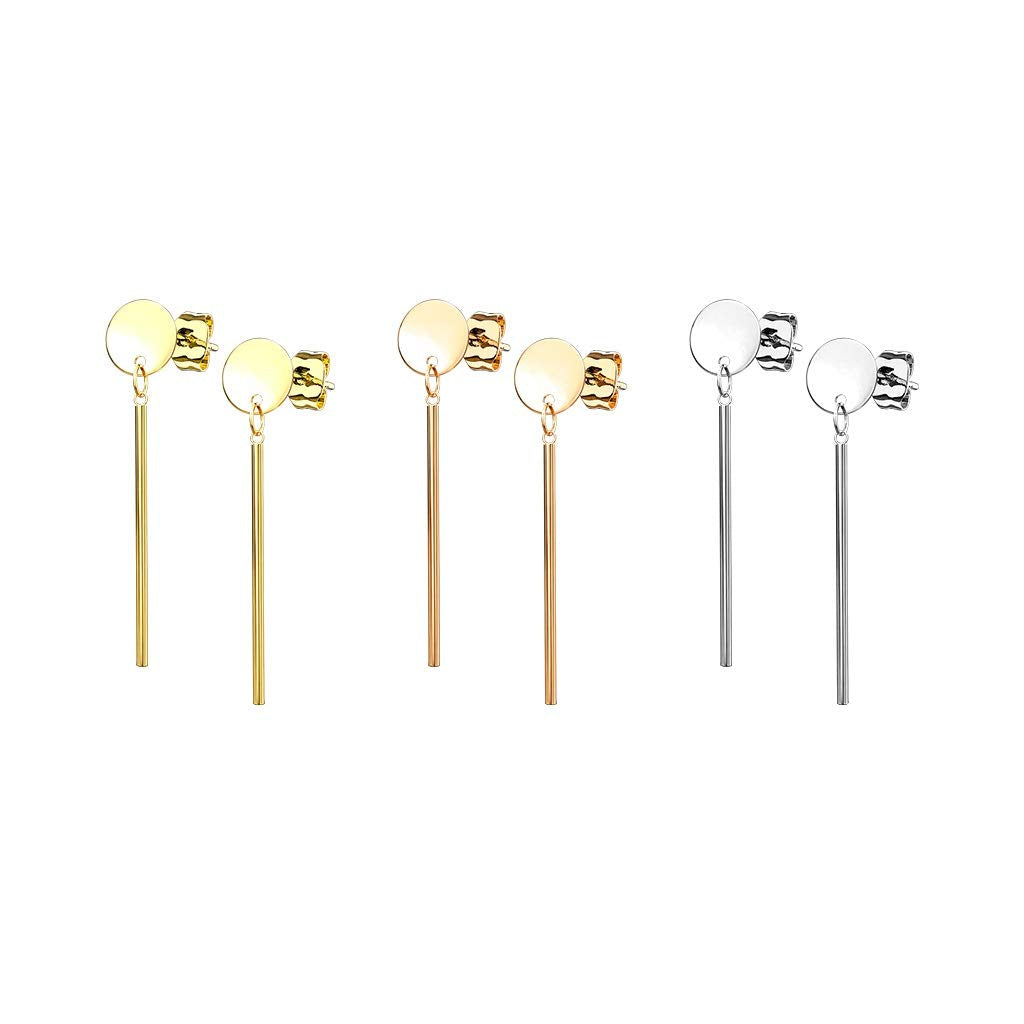 1 Paar Damen Ohrstecker Runde Platte Anhänger Balken Ohrringe Chirurgenstahl Silber Gold Roségold