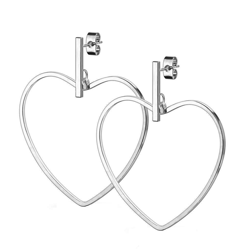 1 Paar Damen Ohrstecker Balken Anhänger Herz Ohrringe Chirurgenstahl Steckerverschluss Silber Gold