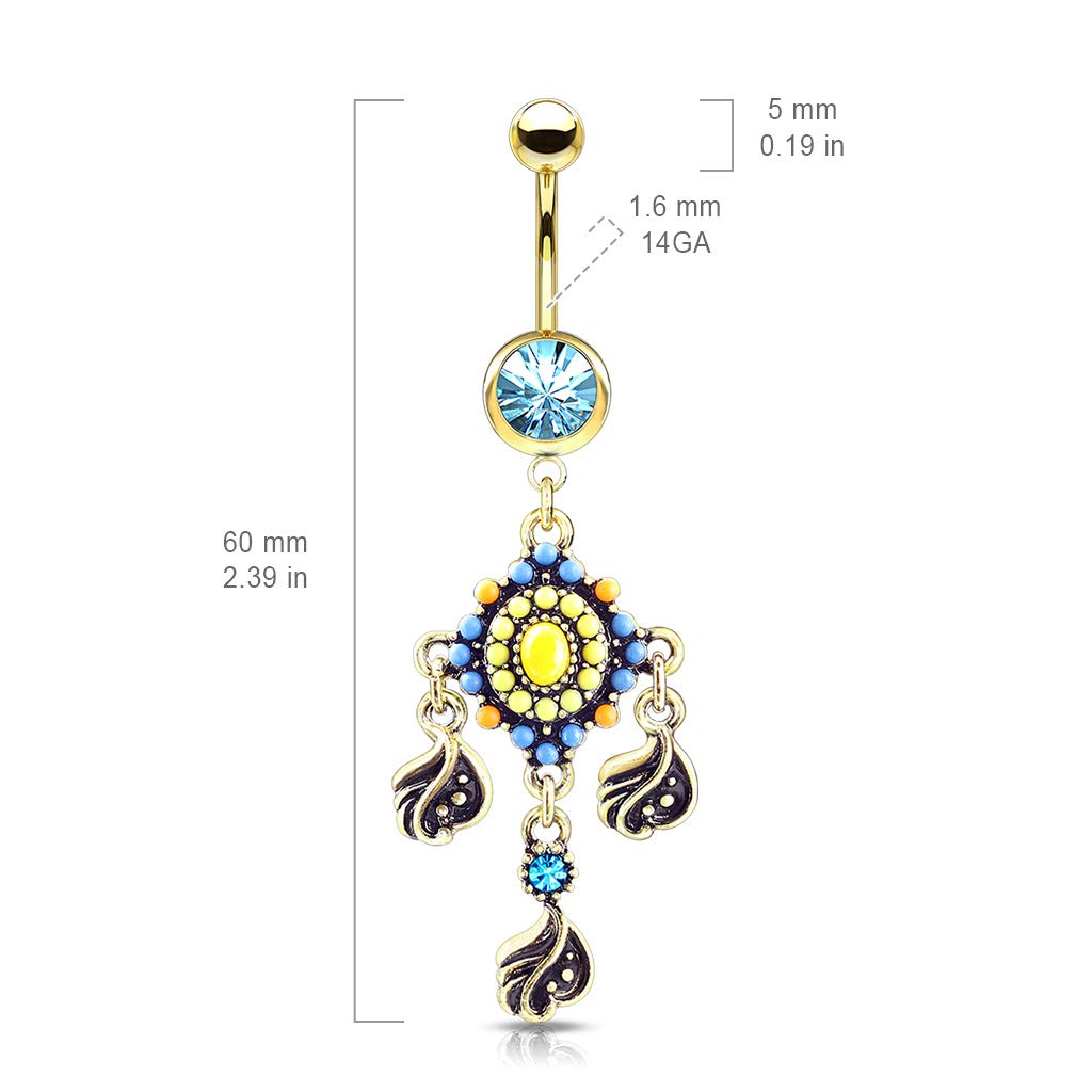 Bauchnabelpiercing AZTEKEN-Design Nabelpiercing Chirurgenstahl Bananabell Gold Silber viele Farben Stab 1,6/10mm
