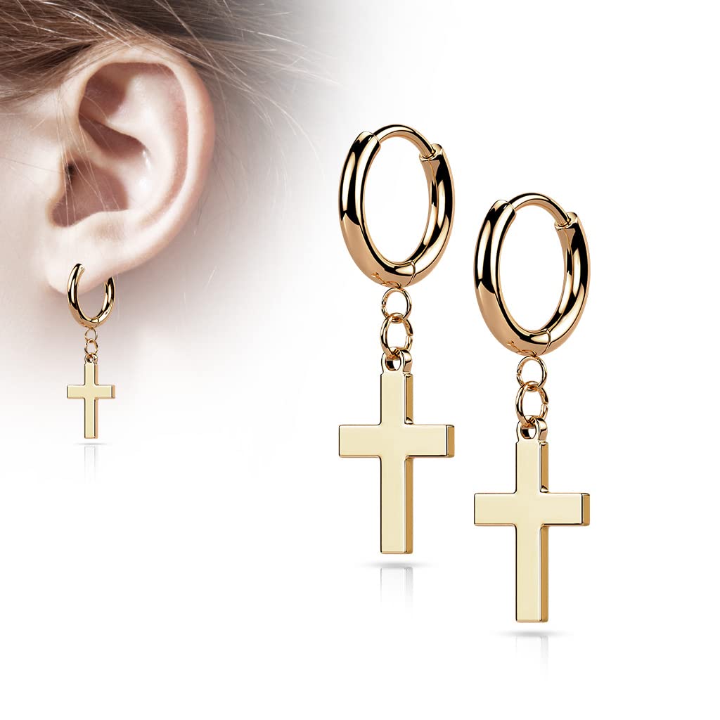 1 Paar Damen Creolen Ohrhänger Kreuz-Anhänger Ohrringe Ohrstecker Chirurgenstahl Silber Gold Schwarz Roségold