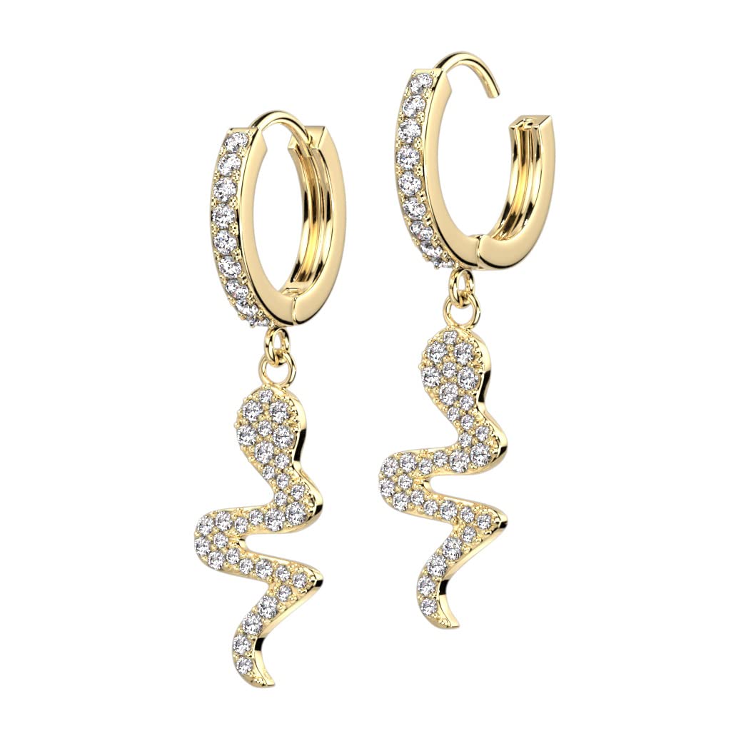 1 Paar Damen Creolen Ohrhänger Anhänger Schlange Pavé Zirkonia Clear Ohrringe Ohrstecker Silber Gold