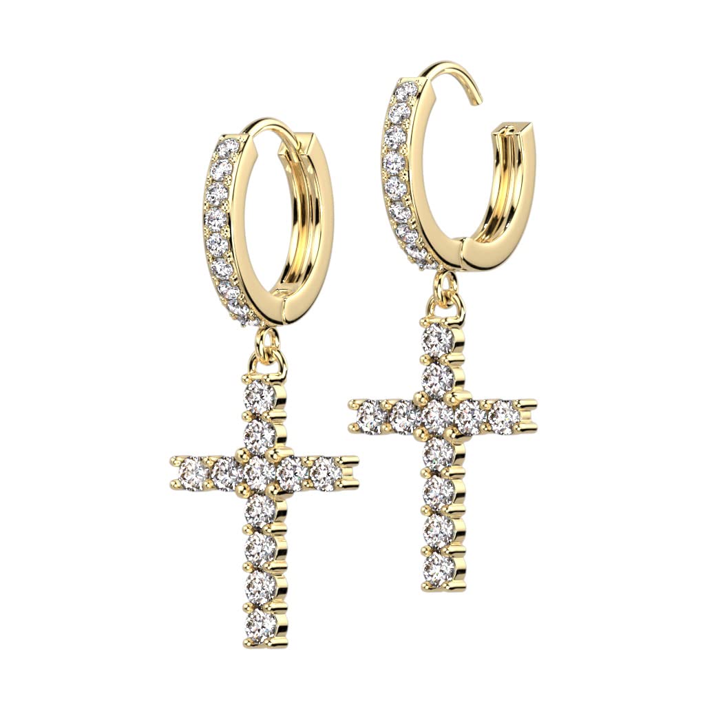 1 Paar Damen Creolen Ohrhänger Anhänger Kreuz Pavé Zirkonia Clear Ohrringe Ohrstecker Silber Gold
