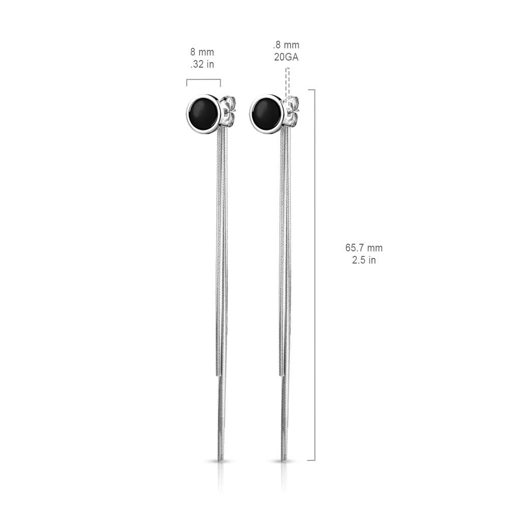 1 Paar Damen Ohrringe Enamel Kreis 8mm Ketten Anhänger e Ohrstecker Chirurgenstahl Weiß Schwarz Silber Länge 65,7mm