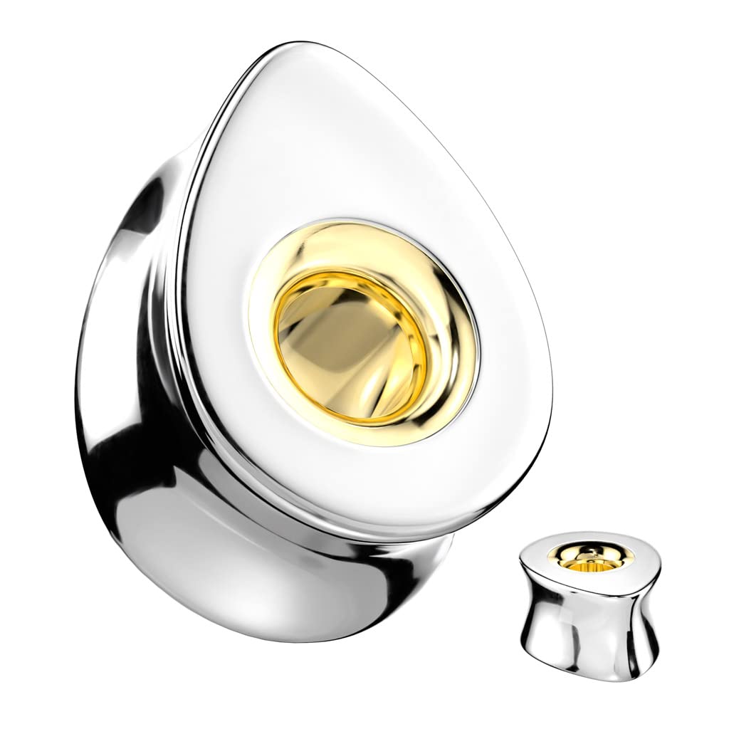 Ohrplug Tränen-Tropfen Silber Hohles Zentrum Gold Chirurgenstahl Ohrpiercing Ohrschmuck Tunnel Sattelverschluss 8-16mm