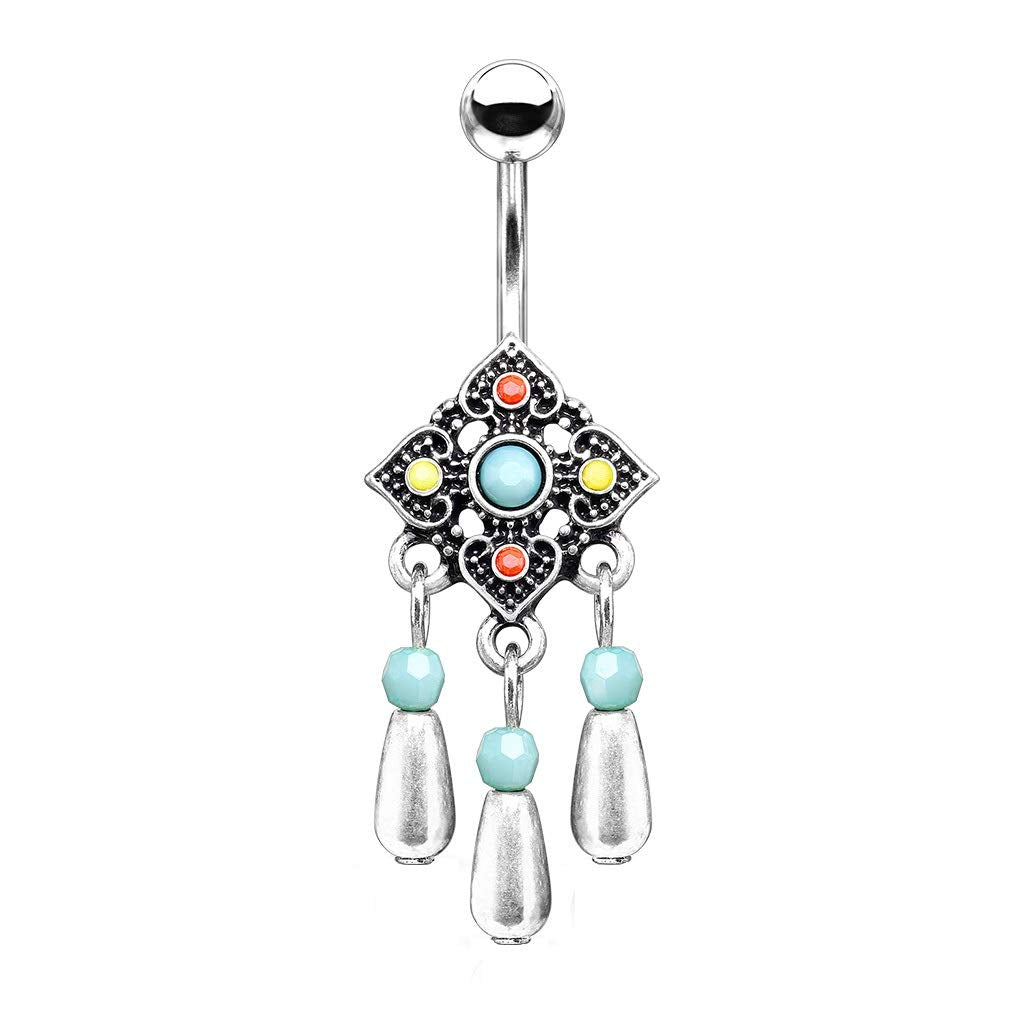 Bauchnabelpiercing AZTEKEN-Design Nabelpiercing Chirurgenstahl Bananabell Gold Silber viele Farben Stab 1,6/10mm