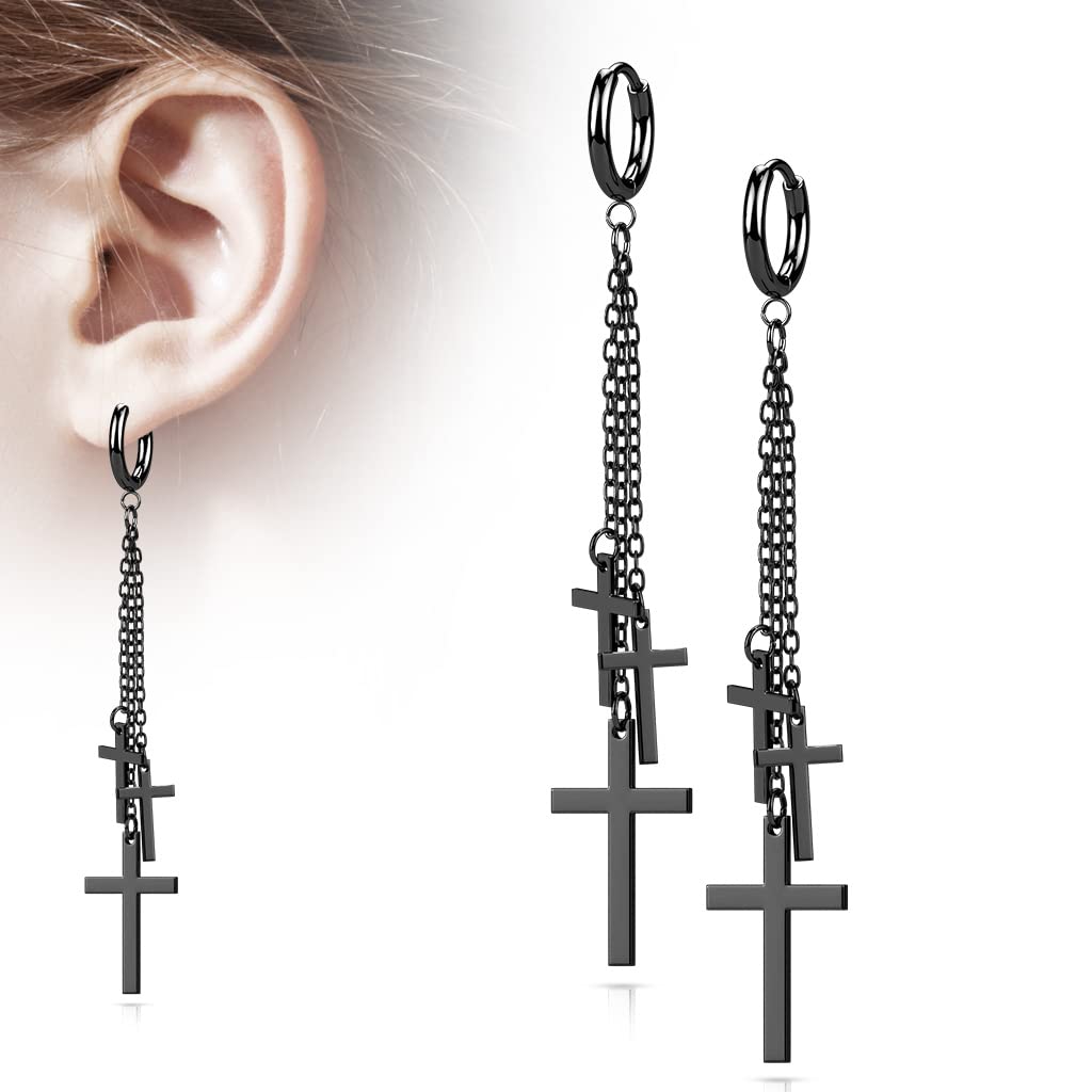 1 Paar Damen Creolen Ohr-Hänger 3 Kreuze Ketten-Anhänger Ohrringe Ohrstecker Silber Gold Schwarz Roségold