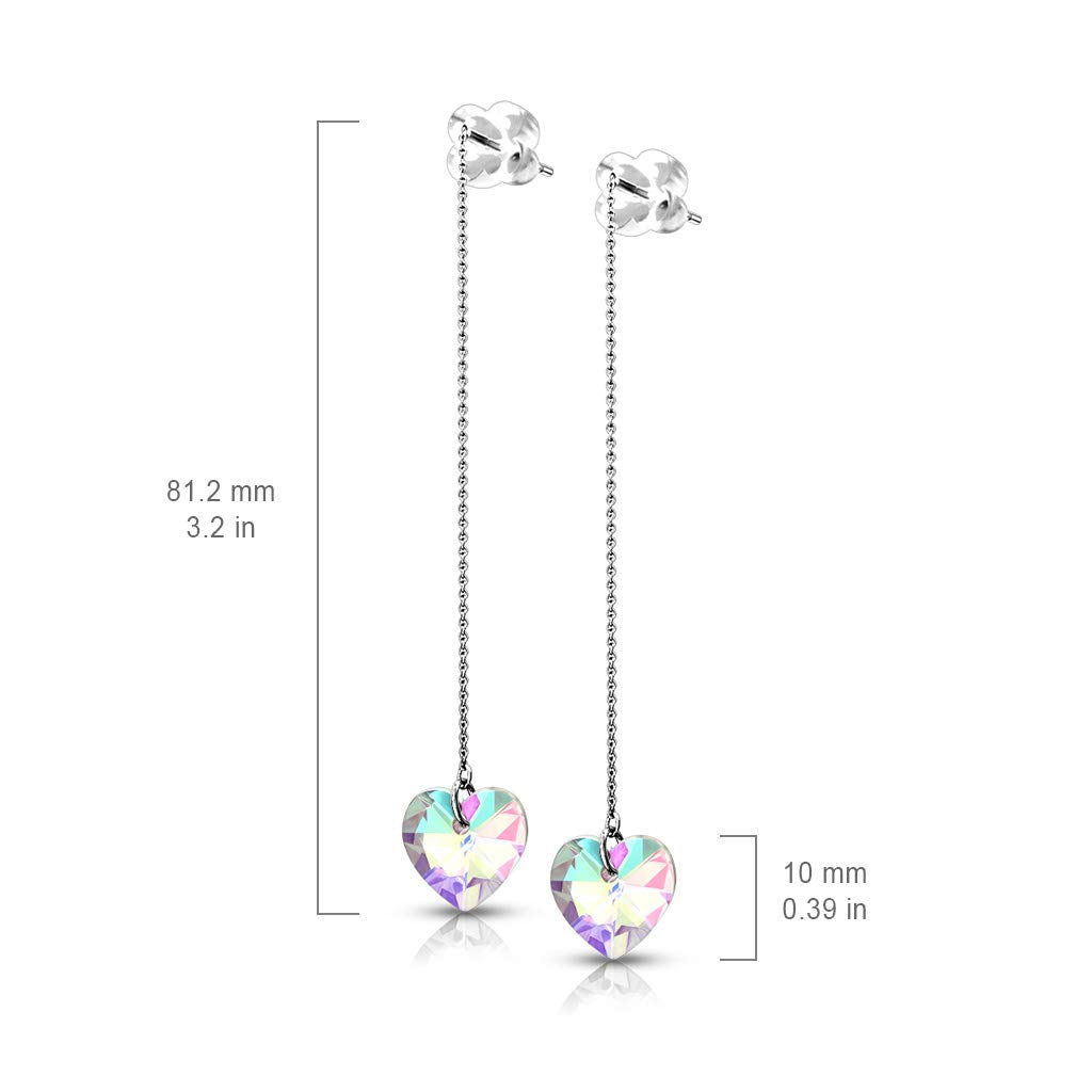 1 Paar Damen Durchzieher Ohrringe facettierte Regenbogen-Herzen Ohr-hänger e Ohrstecker Silber
