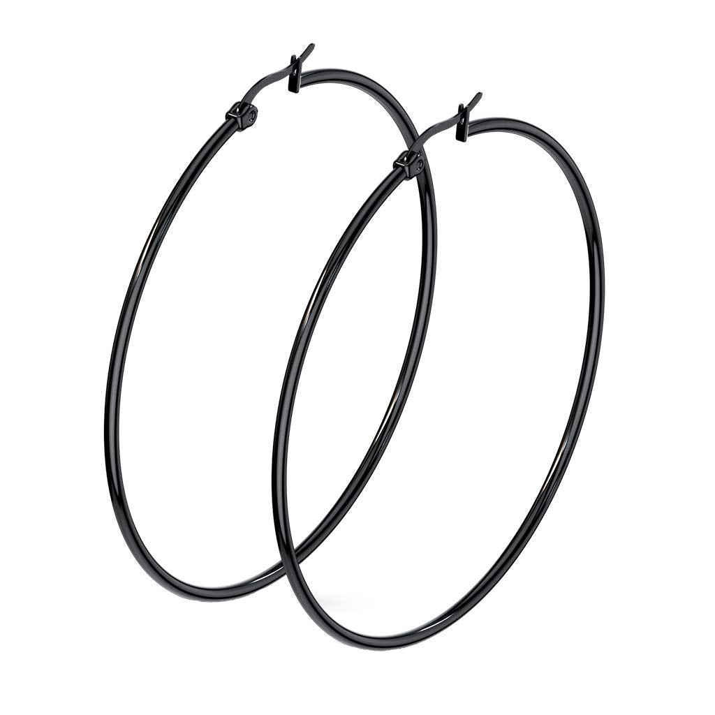 1 Paar Damen CREOLEN Ohrringe Ohrstecker Chirurgenstahl Schwarz 10 15 20 25 30 35 40 45 50 55 60 65 70 75 mm