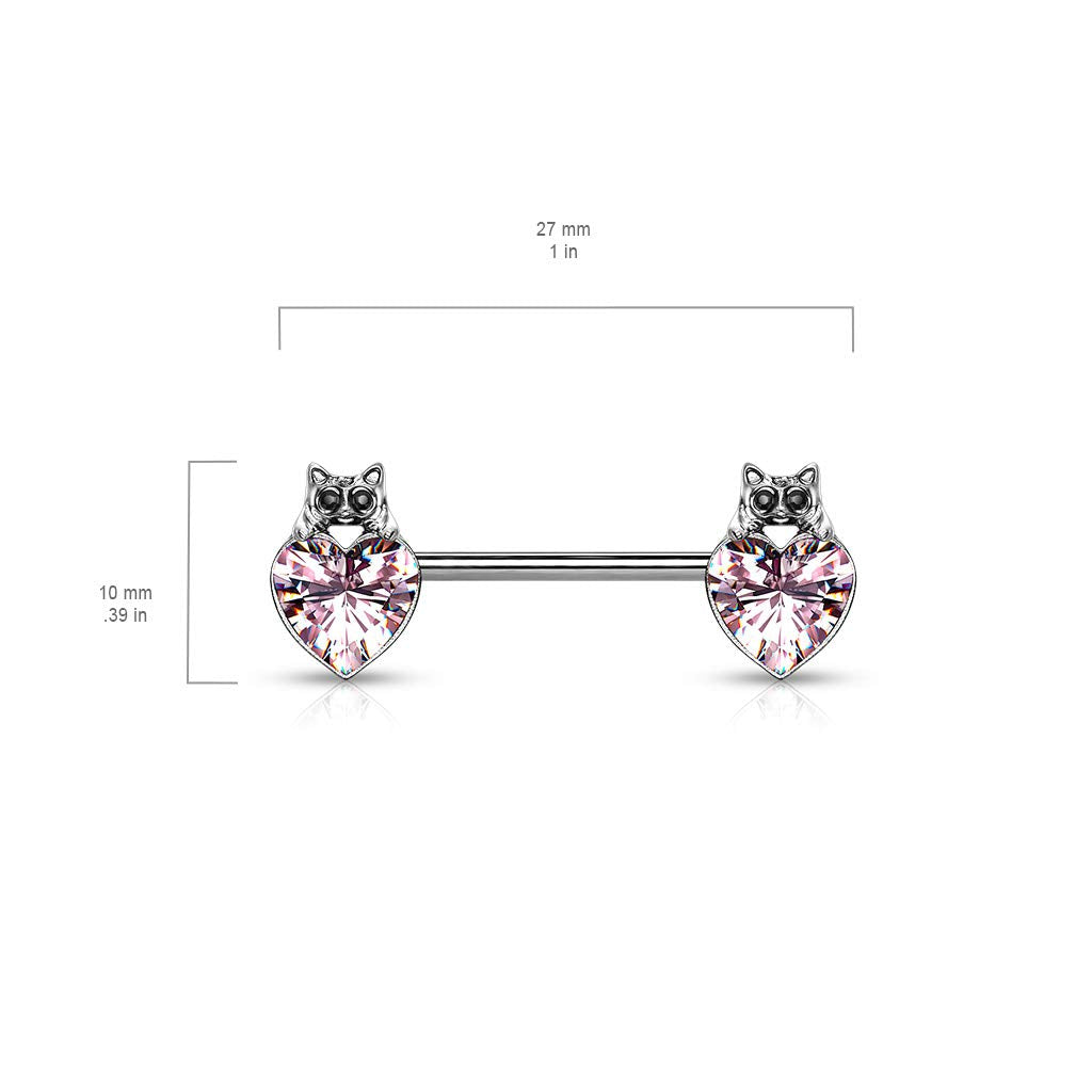 Brustwarzenpiercing Herz Katze Schwarz Brustpiercing Nippelpiercing Chirurgenstahl Silber Clear Pink Rot Stab 1,6/14mm