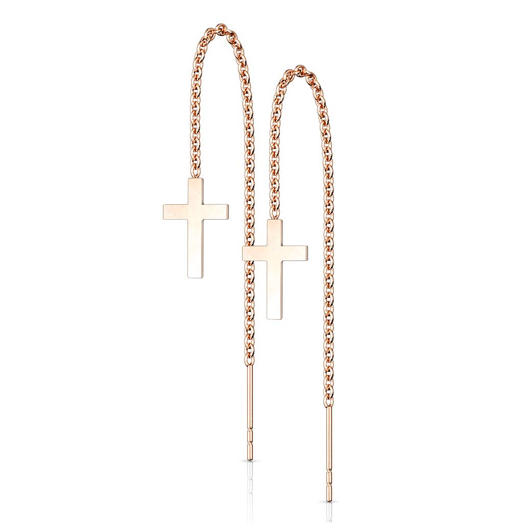 1 Paar Damen Durchzieher Ohrringe Kreuz-Anhänger Ohr-hänger e Ohrstecker Silber Gold Schwarz Roségold