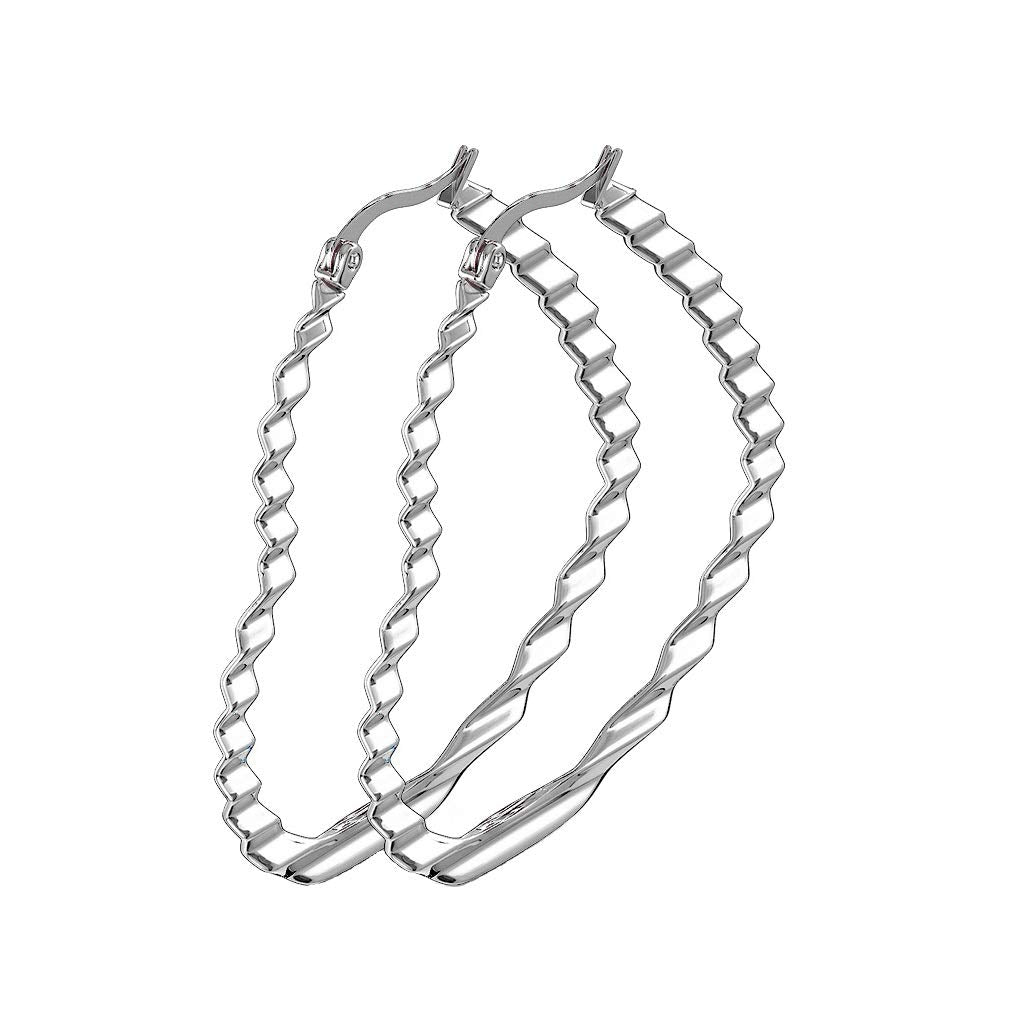 1 Paar Damen HERZ CREOLEN WELLEN-DESIGN Ohrringe Ohrstecker Chirurgenstahl Silber 30/40/50mm