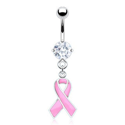 Bauchnabelpiercing BEWUSSTSEINS-Schleife Anhänger 1,6mm 10mm Nabelpiercing Chirurgenstahl Bananabell Zirkonia Silber Pink Clear
