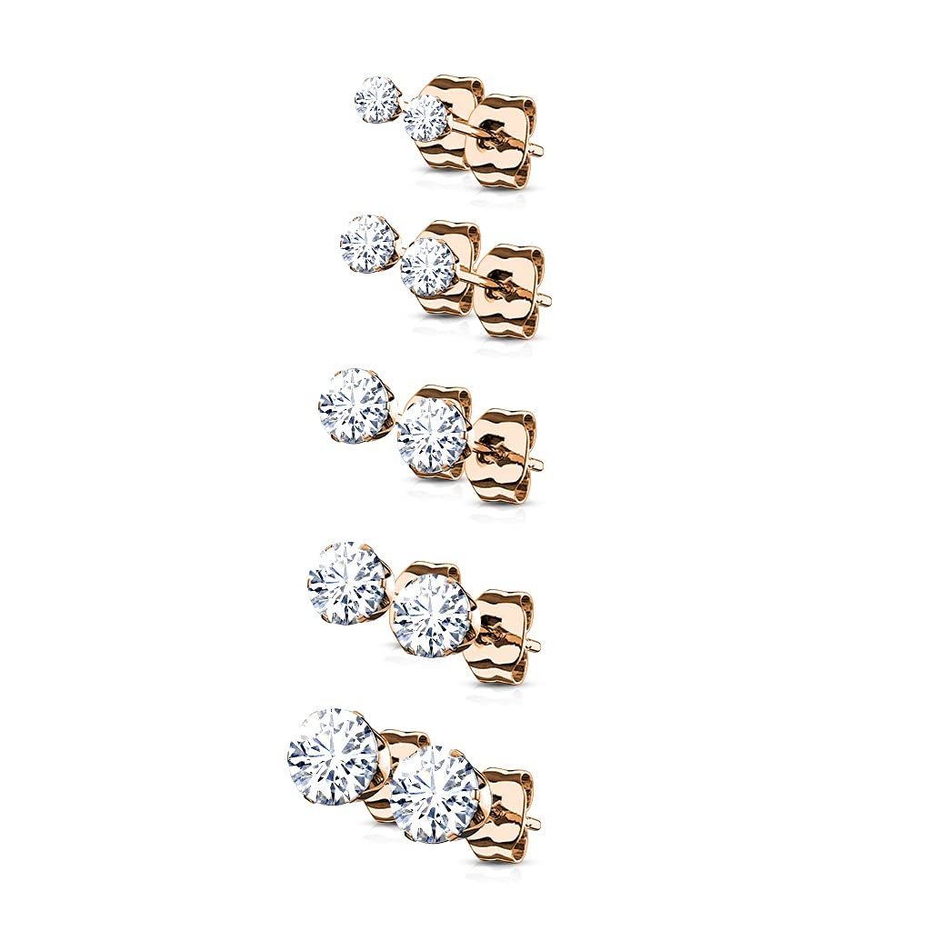 5 Paar Ohringe Runder Zirkonia 3mm 4mm 5mm 6mm 7mm Ohrringe Ohrstecker Chirurgenstahl Silber Gold Schwarz