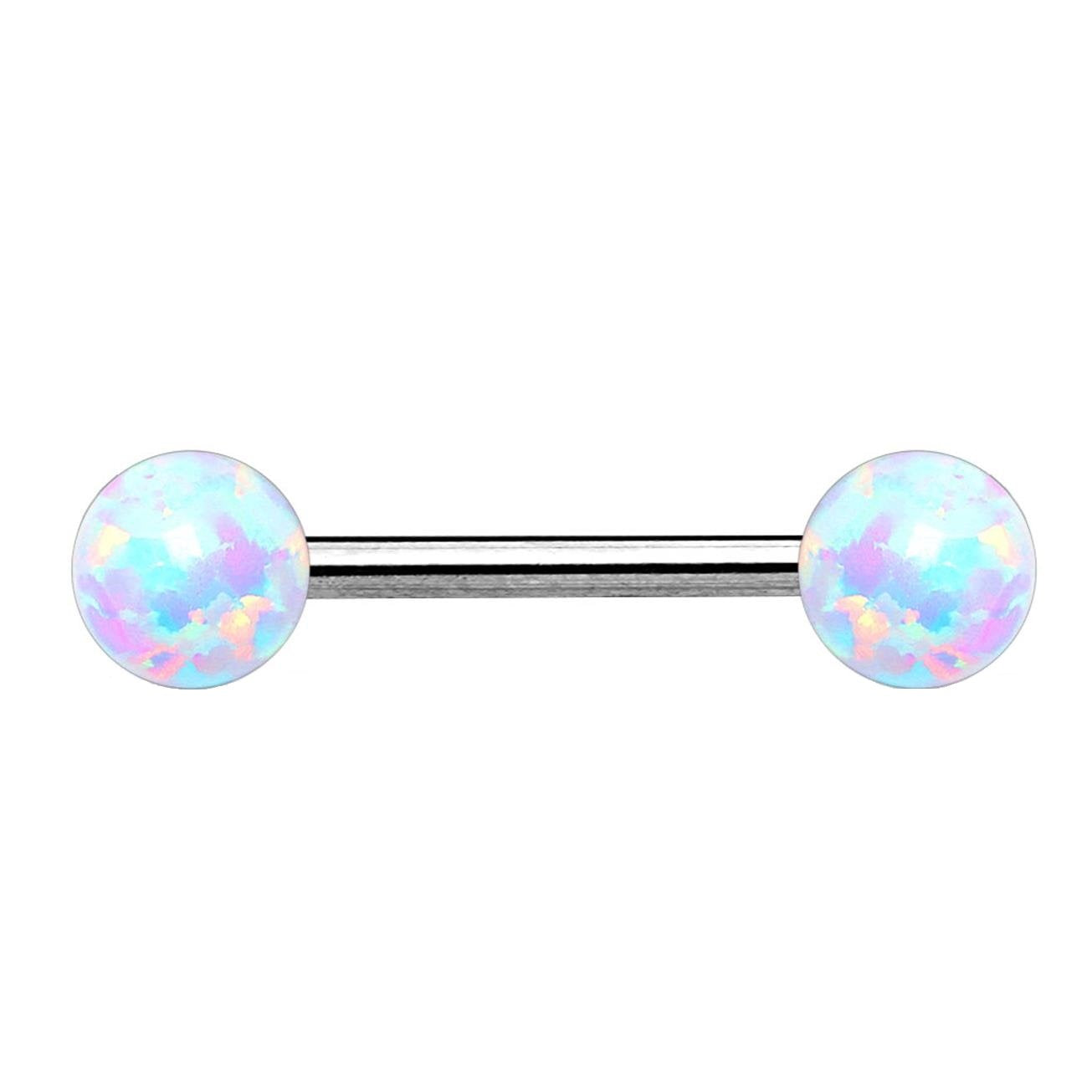 Brustwarzenpiercing 2 Opale Brustpiercing Nippelpiercing Chirurgenstahl Silber Blau Weiß Grün Pink Stab 1,6mm 14/16mm