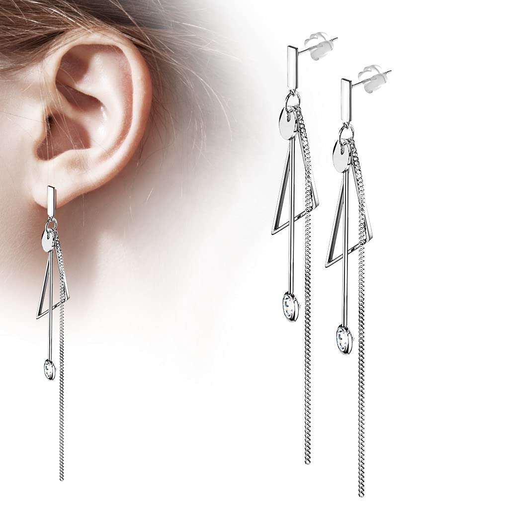 1 Paar Damen Ohrringe Geoemtrische Formen Kette Zirkonia-Anhänger Ohrhänger Ohrstecker Silber Clear