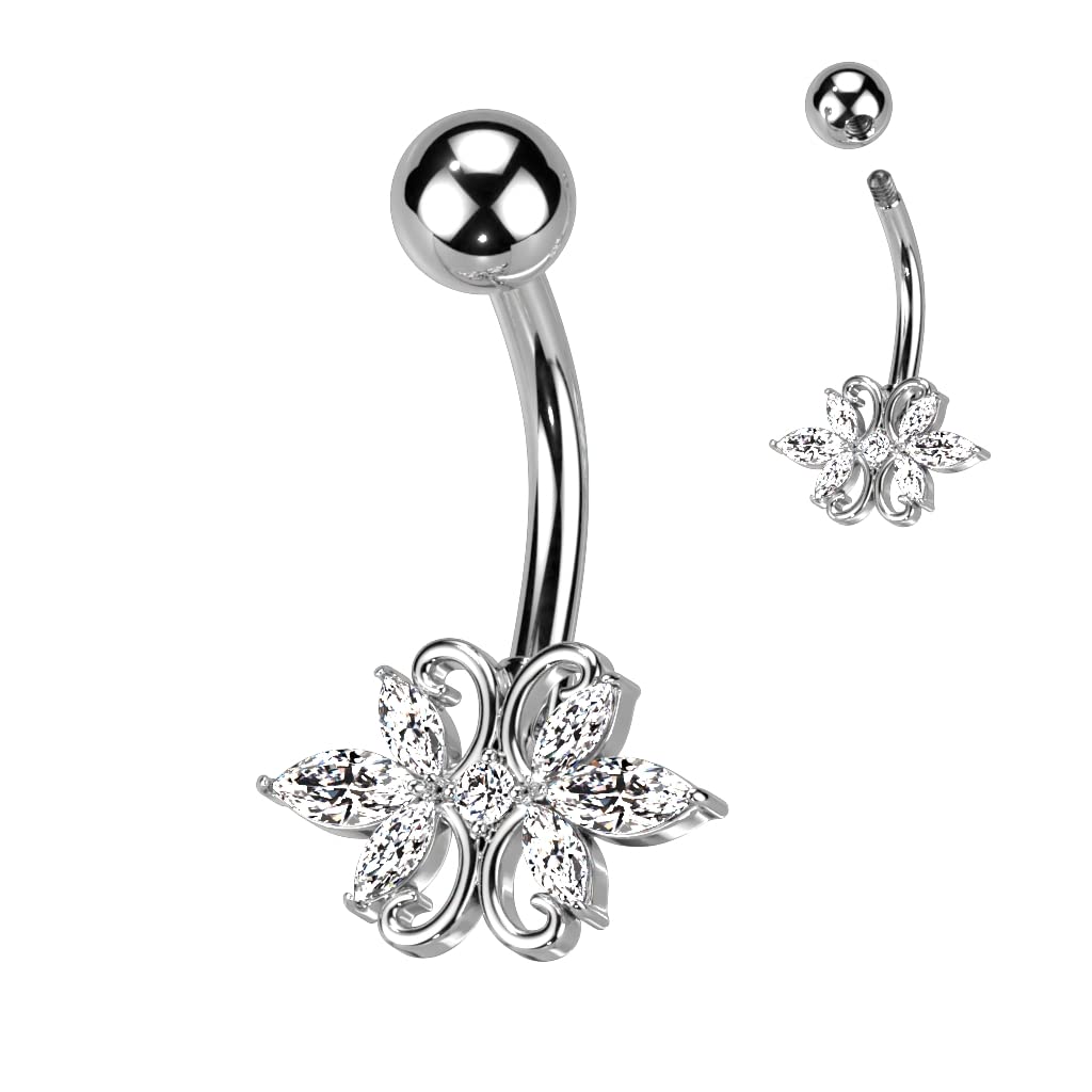Bauchnabelpiercing Florales Design Marquise Zirkonia Clear Nabelpiercing Chirurgenstahl Bananabell Stab-länge 10mm
