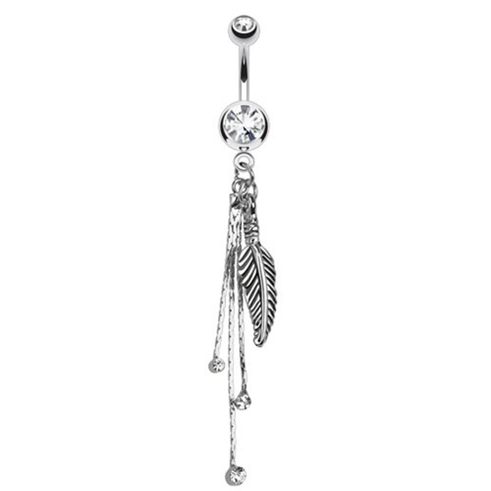 Bauchnabelpiercing Feder Anhänger 1,6mm 10mm Nabelpiercing Edelstahl Chirurgenstahl Bananabell Zirkonia Silber Pink Aqua Clear