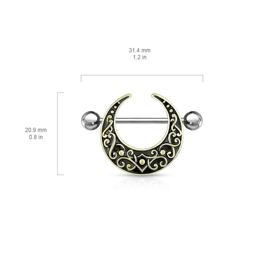 Brustwarzenpiercing Vintage Halb-Mond Gold Silber Brustpiercing Nippelpiercing Intimpiercing Chirurgenstahl Stab 16mm