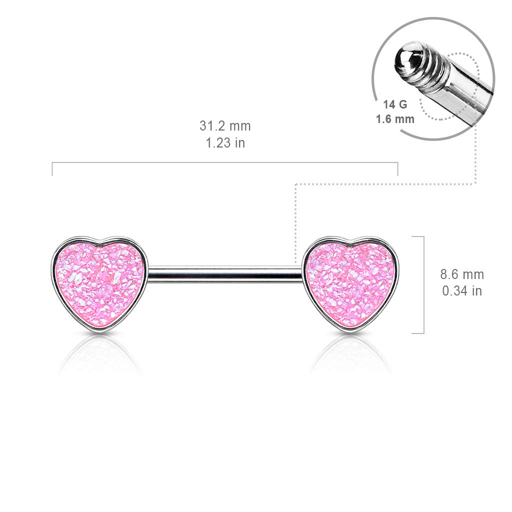 Brustwarzenpiercing Glitzer-Stein Herz Brustpiercing Nippelpiercing Chirurgenstahl Silber Schwarz Pink Aqua Stab 1,6/14mm