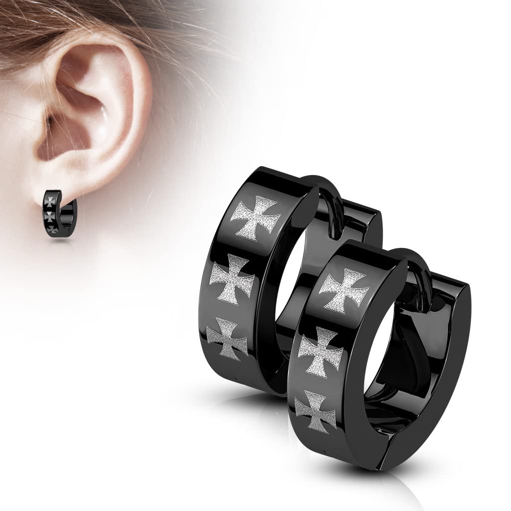 1 Paar Damen Creolen 3 Kreuze Ohrhänger Chirurgenstahl Ohrringe Ohrstecker Schwarz
