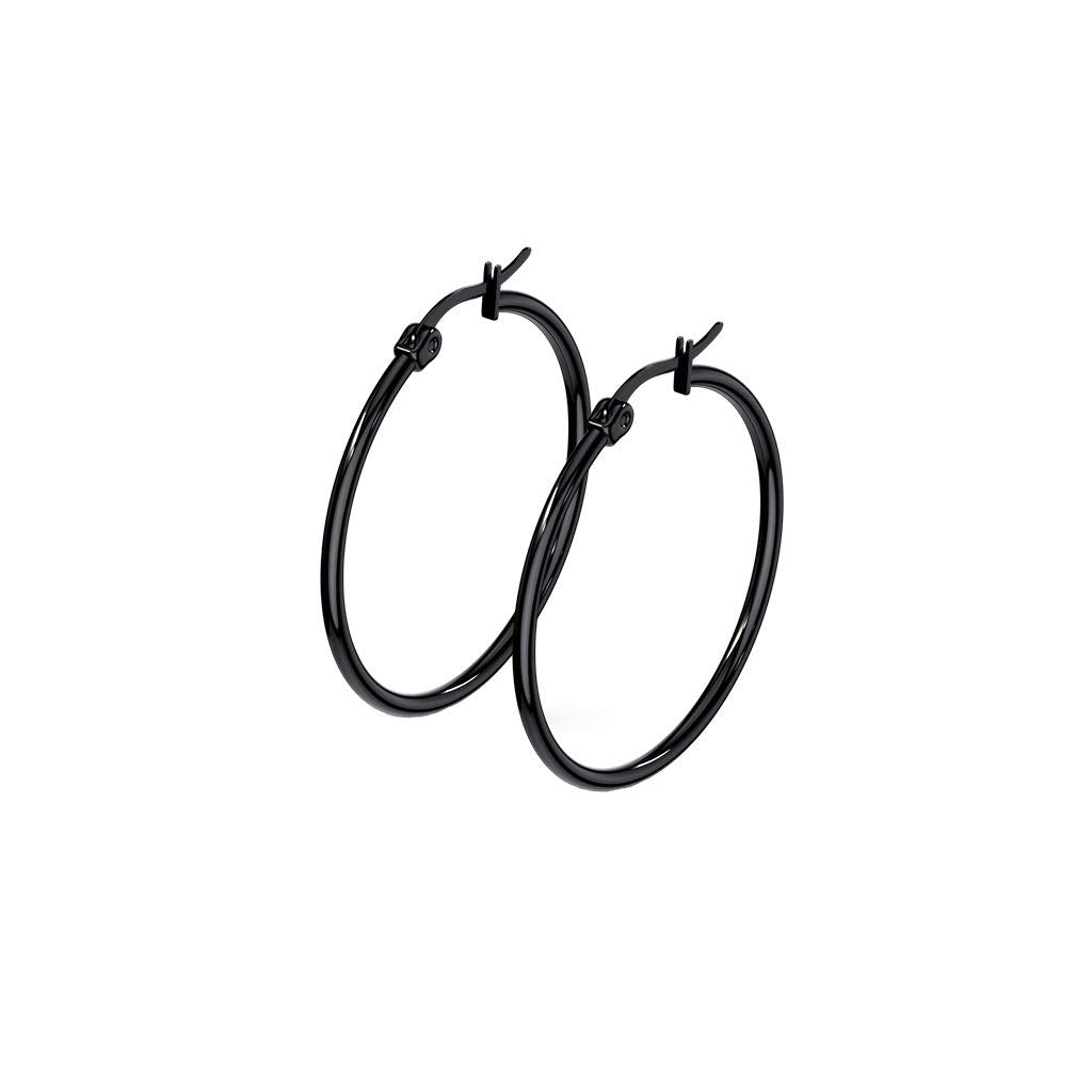 1 Paar Damen CREOLEN Ohrringe Ohrstecker Chirurgenstahl Schwarz 10 15 20 25 30 35 40 45 50 55 60 65 70 75 mm