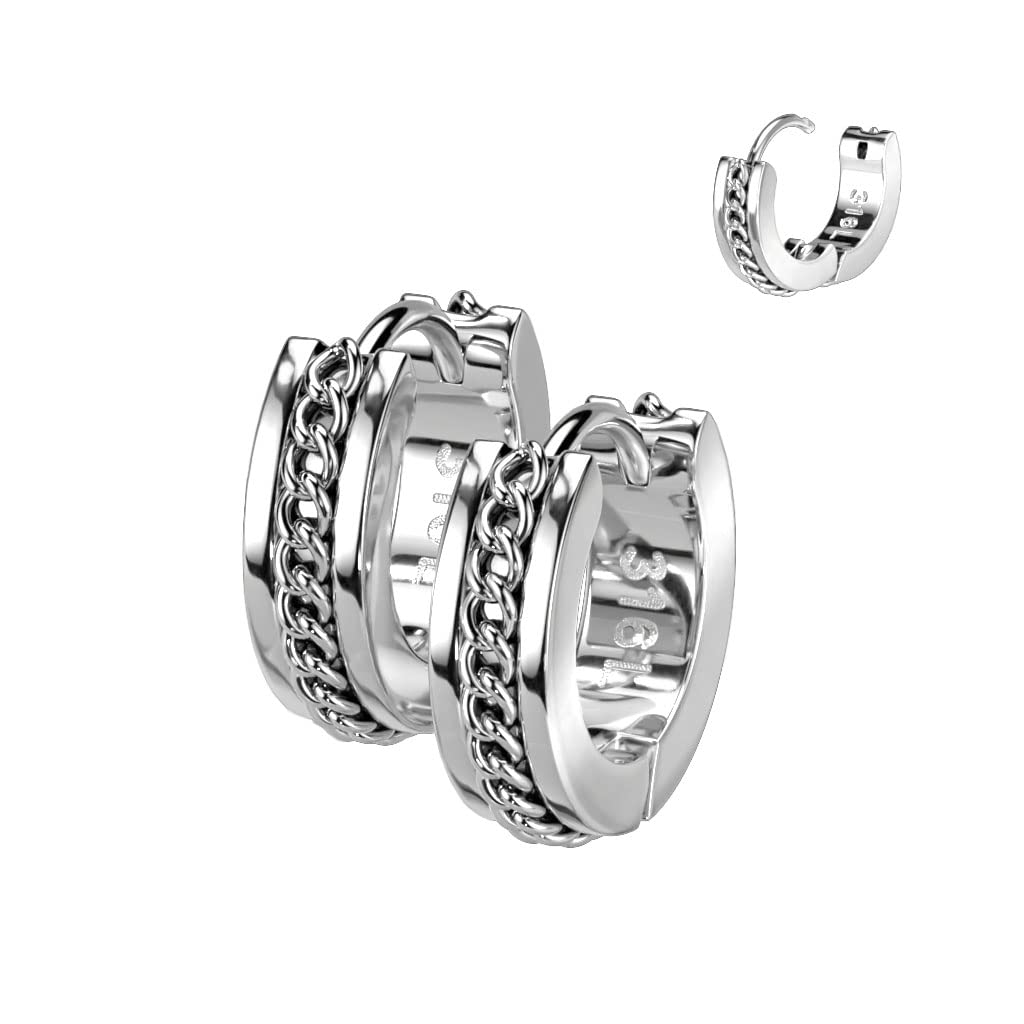 1 Paar Damen Creolen Ketten-Detail 4-mm Breite Chirurgenstahl Ohrringe Ohrstecker Gold Schwarz Silber