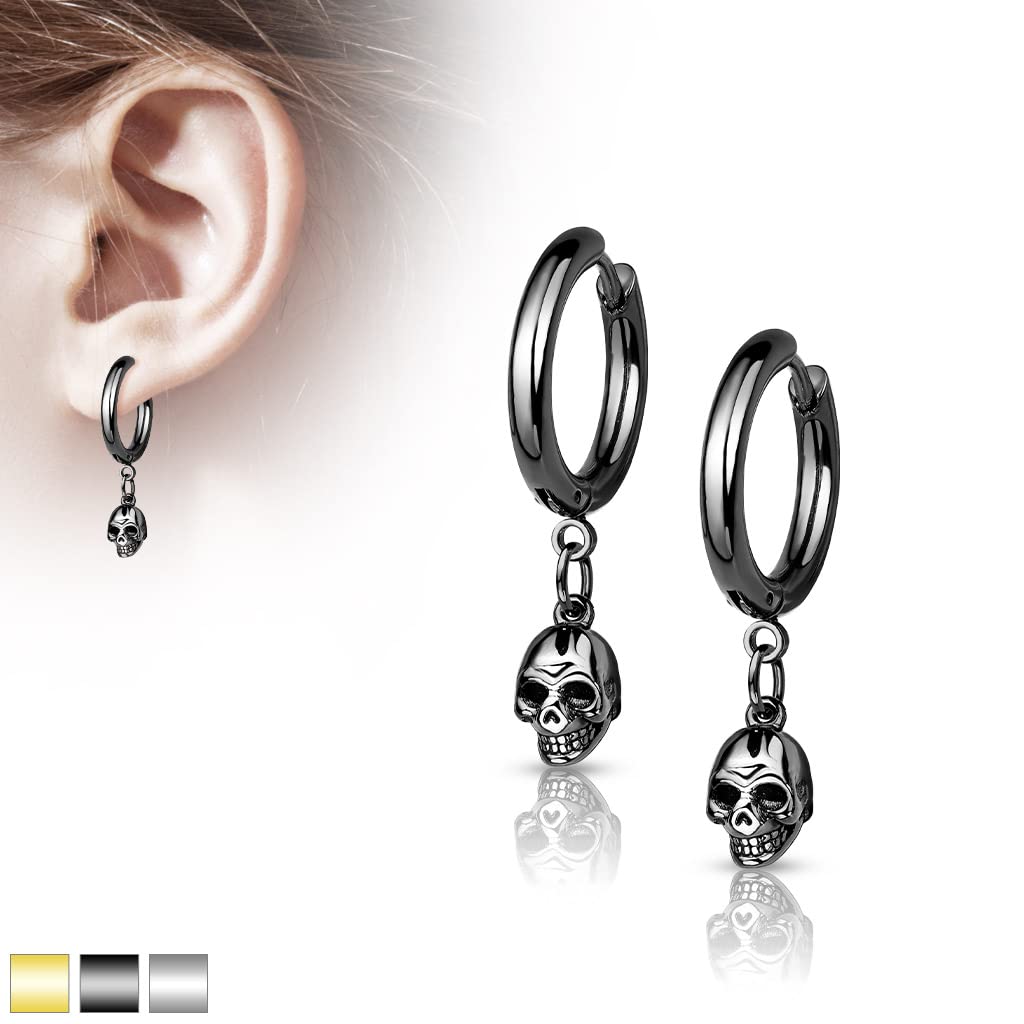 1 Paar Damen Creolen Ohrhänger Totenkopf-Anhänger Ohrringe Ohrstecker Silber Gold Schwarz