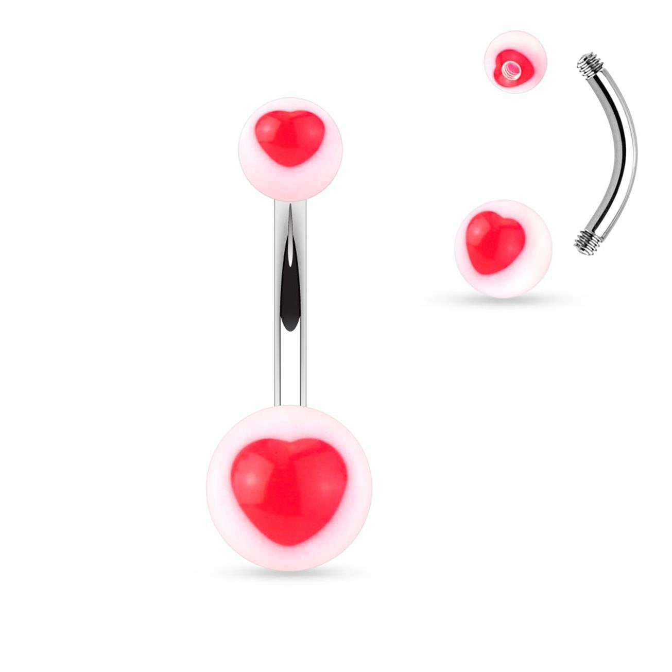 Bauchnabelpiercing UV Herz Nabelpiercing ACRYL-Kugeln Bananabell Edelstahl Stab-Dicke 1,6mm Stab-länge 10mm