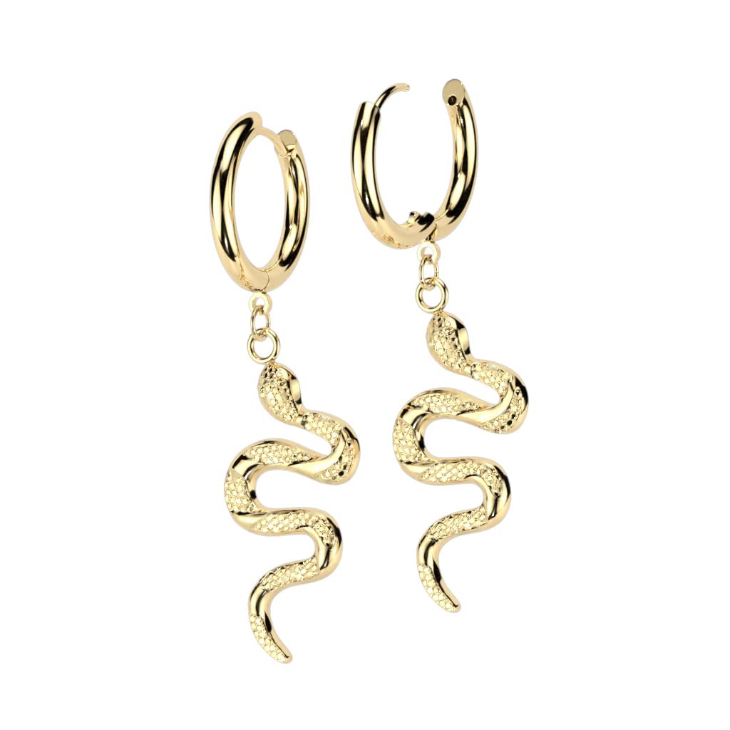 1 Paar Damen Creolen Ohrhänger Schlangen-Anhänger Ohrringe Ohrstecker Silber Gold Schwarz