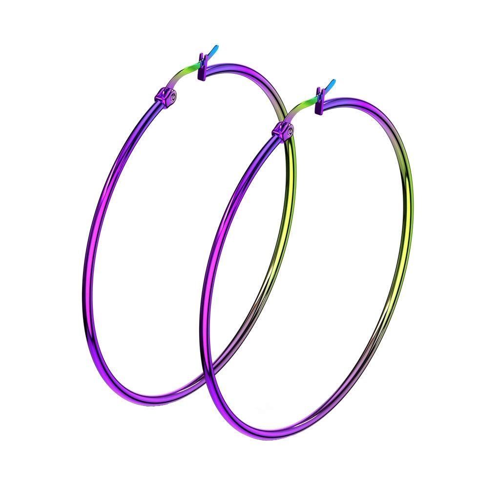 1 Paar Damen CREOLEN Ohrringe Ohrstecker Chirurgenstahl Regenbogen 10 15 20 25 30 35 40 45 50 55 60 65 70 75 mm