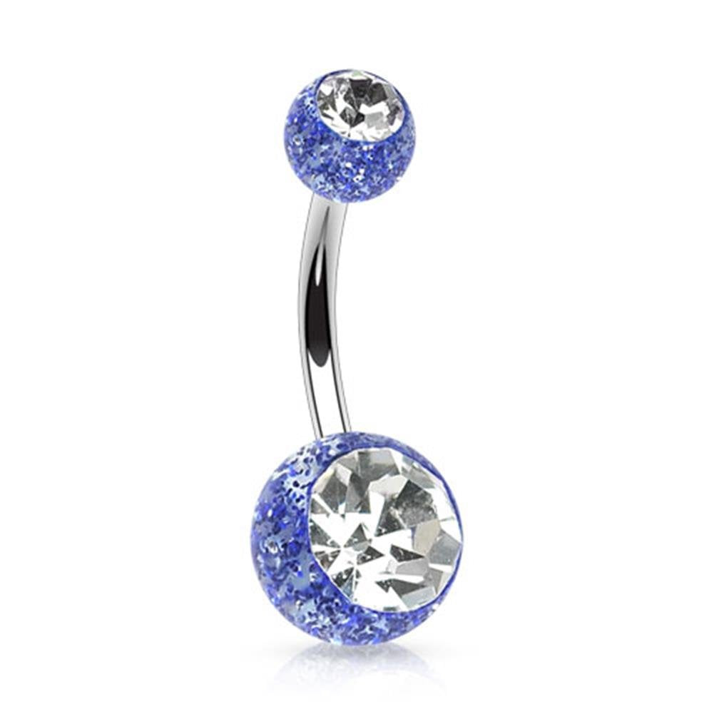 Bauchnabelpiercing 2 Glitzer-Kugeln 1,6mm 10mm Nabelpiercing Chirurgenstahl Bananabell Zirkonia Silber viele Farben