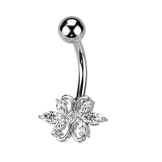 Bauchnabelpiercing Florales Design Marquise Zirkonia Clear Nabelpiercing Chirurgenstahl Bananabell Stab-länge 10mm