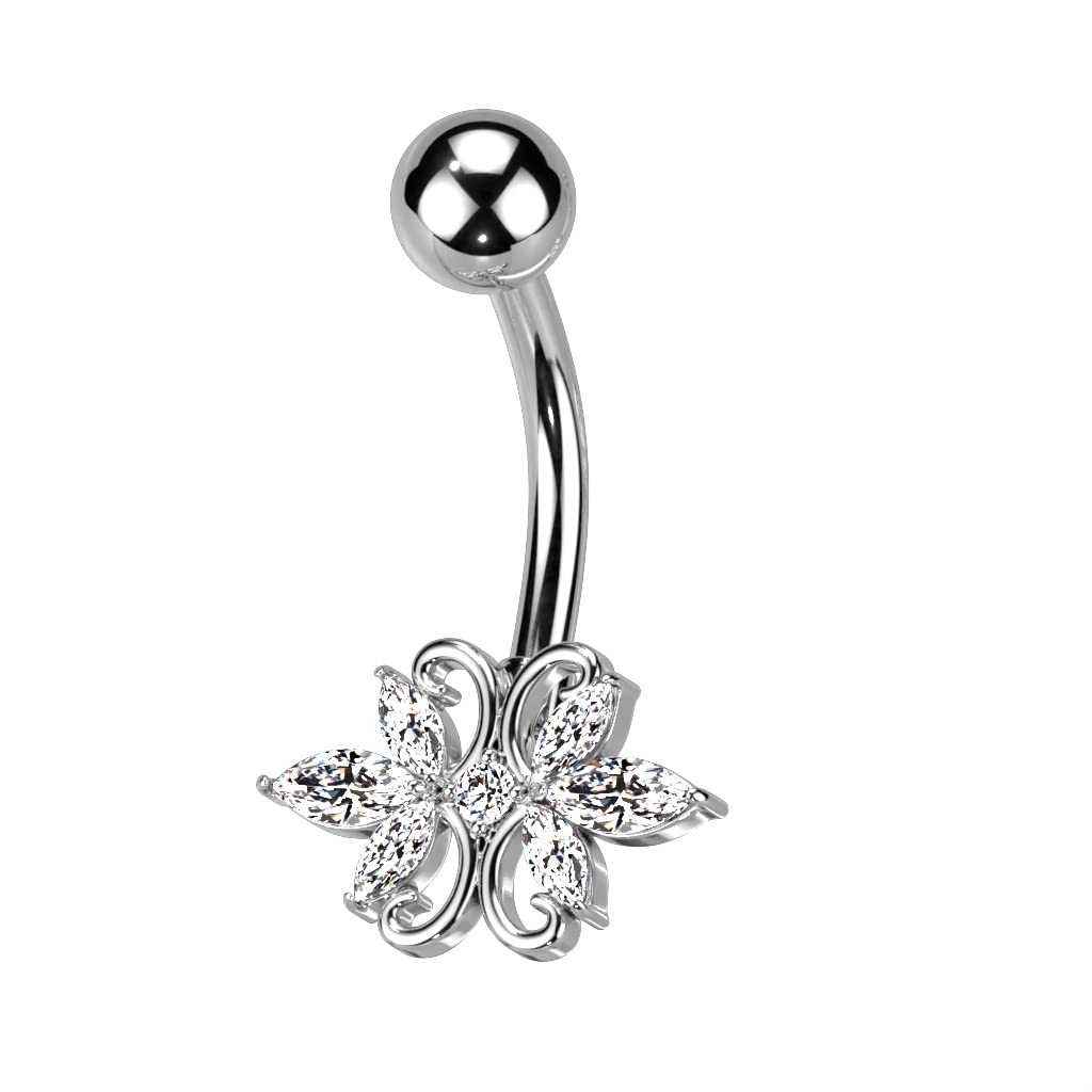 Bauchnabelpiercing Florales Design Marquise Zirkonia Clear Nabelpiercing Chirurgenstahl Bananabell Stab-länge 10mm