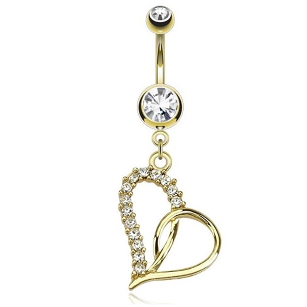 Bauchnabelpiercing Anhänger VERGOLDETE Herzen 1,6mm 10mm Stab Nabelpiercing Edelstahl Chirurgenstahl Bananabell Zirkonia 14 Karat