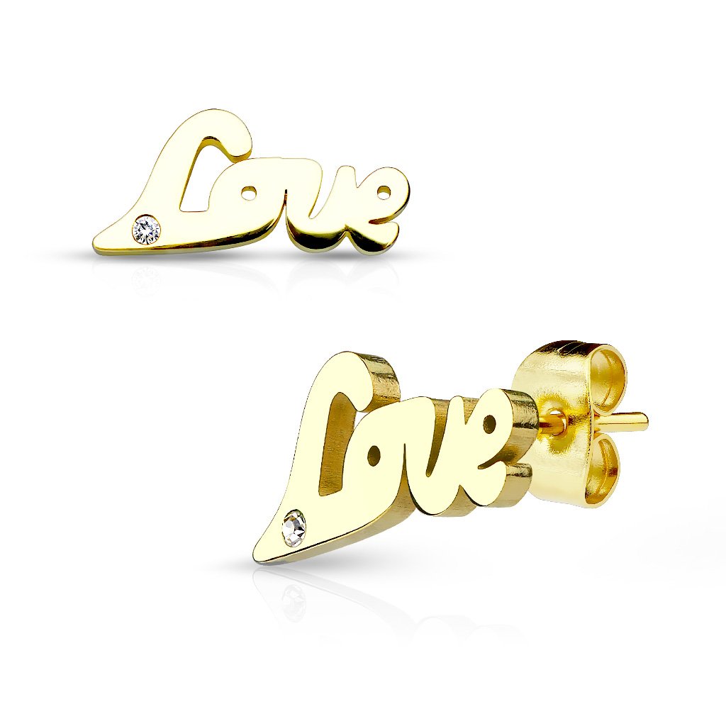 1 Paar Ohrringe Set Ohrstecker Edelstahl Chirurgenstahl Love Liebe clear Zirkonia gold silber