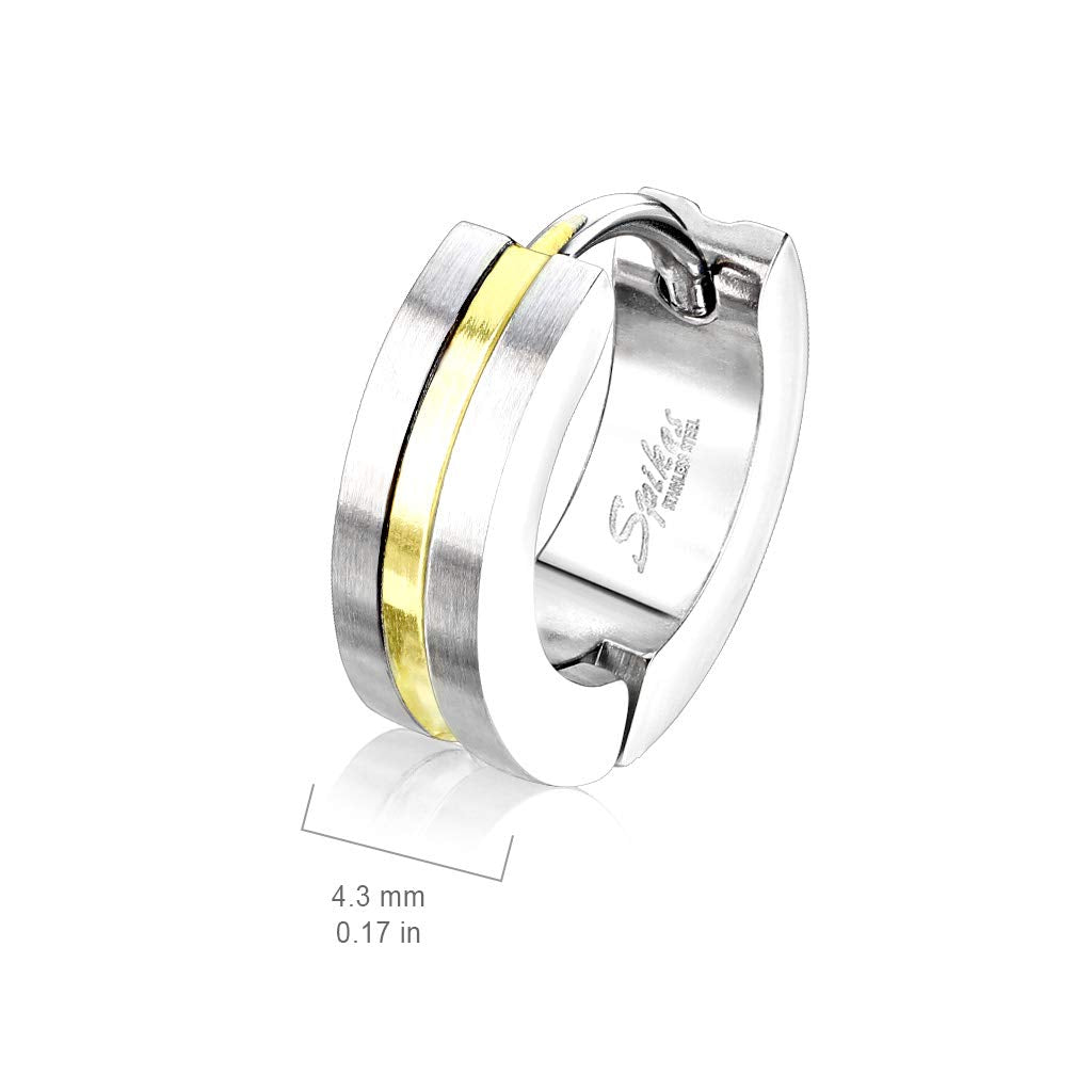 1 Paar Damen sandgebürstete CREOLE Mitte farbiger Streifen Ohrringe Ohrstecker Chirurgenstahl Silber Bunt 4,3mm