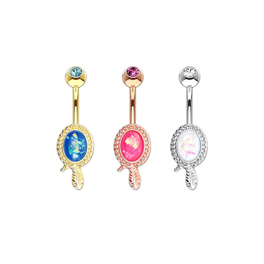 Bauchnabelpiercing Glitzer-Opal Schlange Nabelpiercing Chirurgenstahl Bananabell Silber Gold Weiß Pink Blau Stab 1,6/10mm