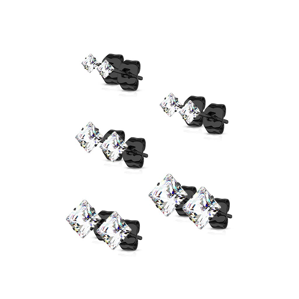 5 Paar Ohringe Eckiger Zirkonia 3mm 4mm 5mm 6mm 7mm Ohrringe Ohrstecker Chirurgenstahl Silber Gold Schwarz