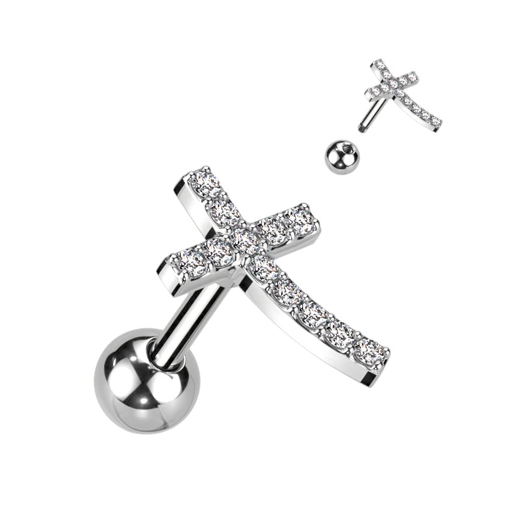 Knorpel Ohrstecker Kreuz Zirkonia Clear Silber Gold Piercings Chirurgenstahl Schraubverschluss Stab 6mm lang