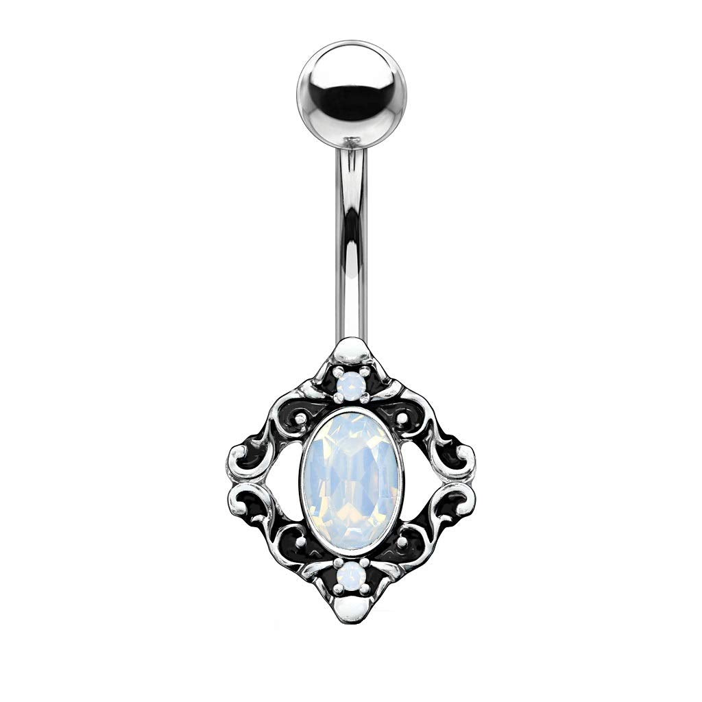 Bauchnabelpiercing Opal-Optik Antik-Silber Nabelpiercing Chirurgenstahl Bananabell Silber Rosa Grün Weiß Stab 1,6/10mm