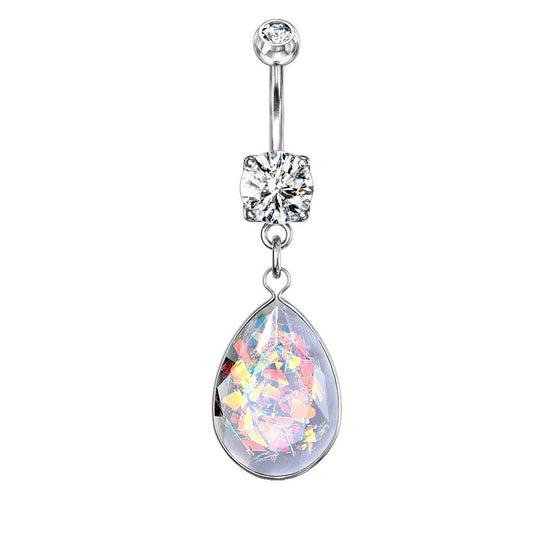 Bauchnabelpiercing Glitzer Opal Tropfen-Anhänger Nabelpiercing Chirurgenstahl Bananabell Silber Gold Roségold Clear Stab 1,6/10mm