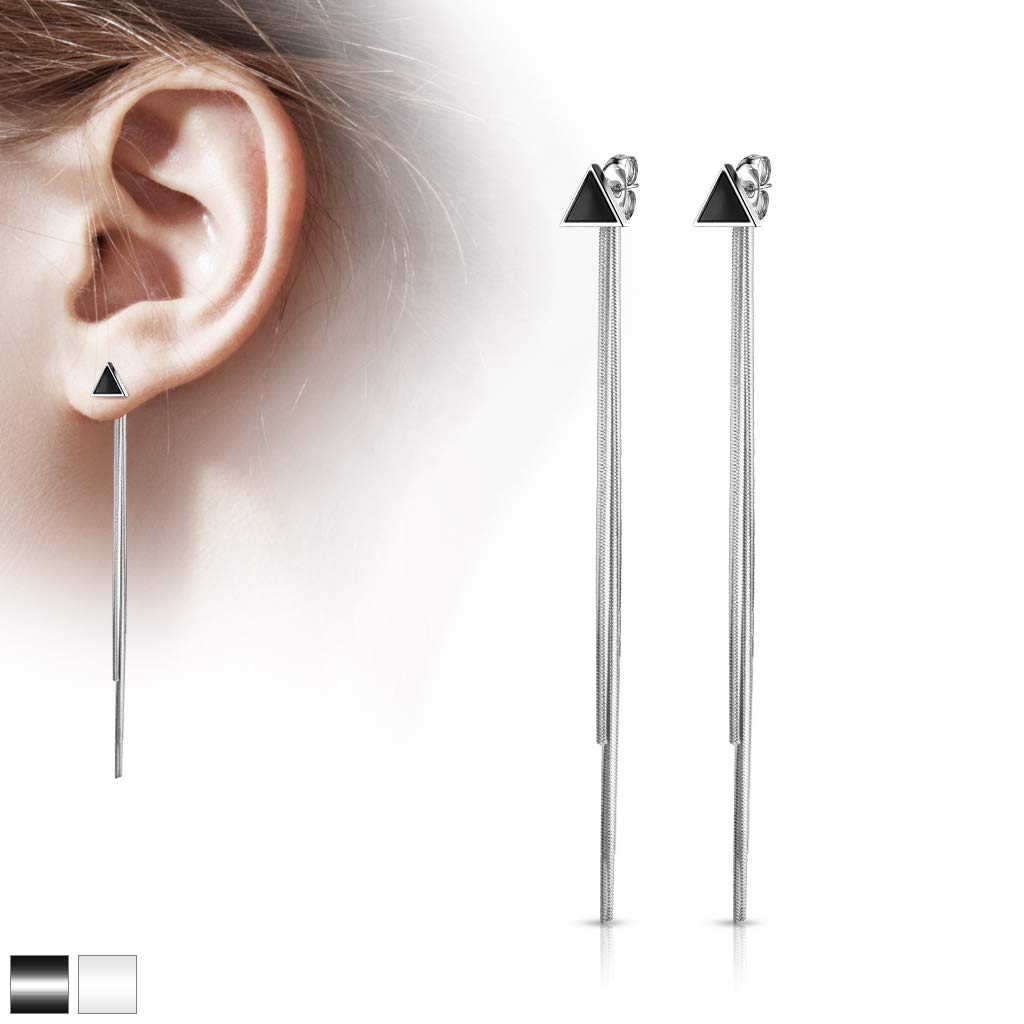 1 Paar Damen Ohrringe Enamel Dreieck 6mm Ketten Anhänger e Ohrstecker Chirurgenstahl Weiß Schwarz Silber Länge 65,7mm