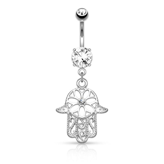 Bauchnabelpiercing Set 1,6mm 10mm Hamsa 17 x 14,7mm Nabelpiercing Chirurgenstahl Bananabell Zirkonia Farben Gold Silber Roségold