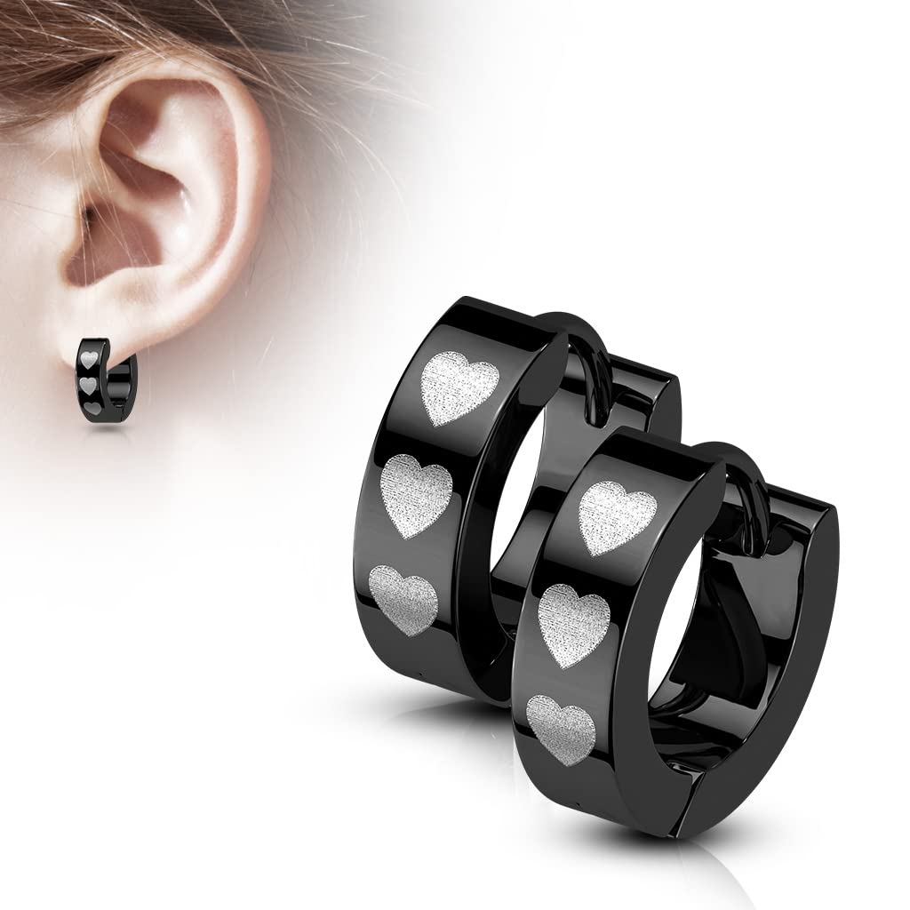 1 Paar Damen Creolen 3 Herzen Ohrhänger Chirurgenstahl Ohrringe Ohrstecker Schwarz