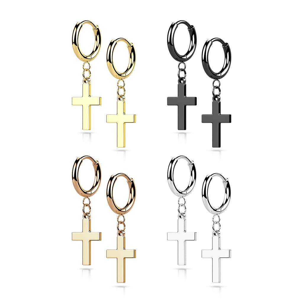 1 Paar Damen Creolen Ohrhänger Kreuz-Anhänger Ohrringe Ohrstecker Chirurgenstahl Silber Gold Schwarz Roségold