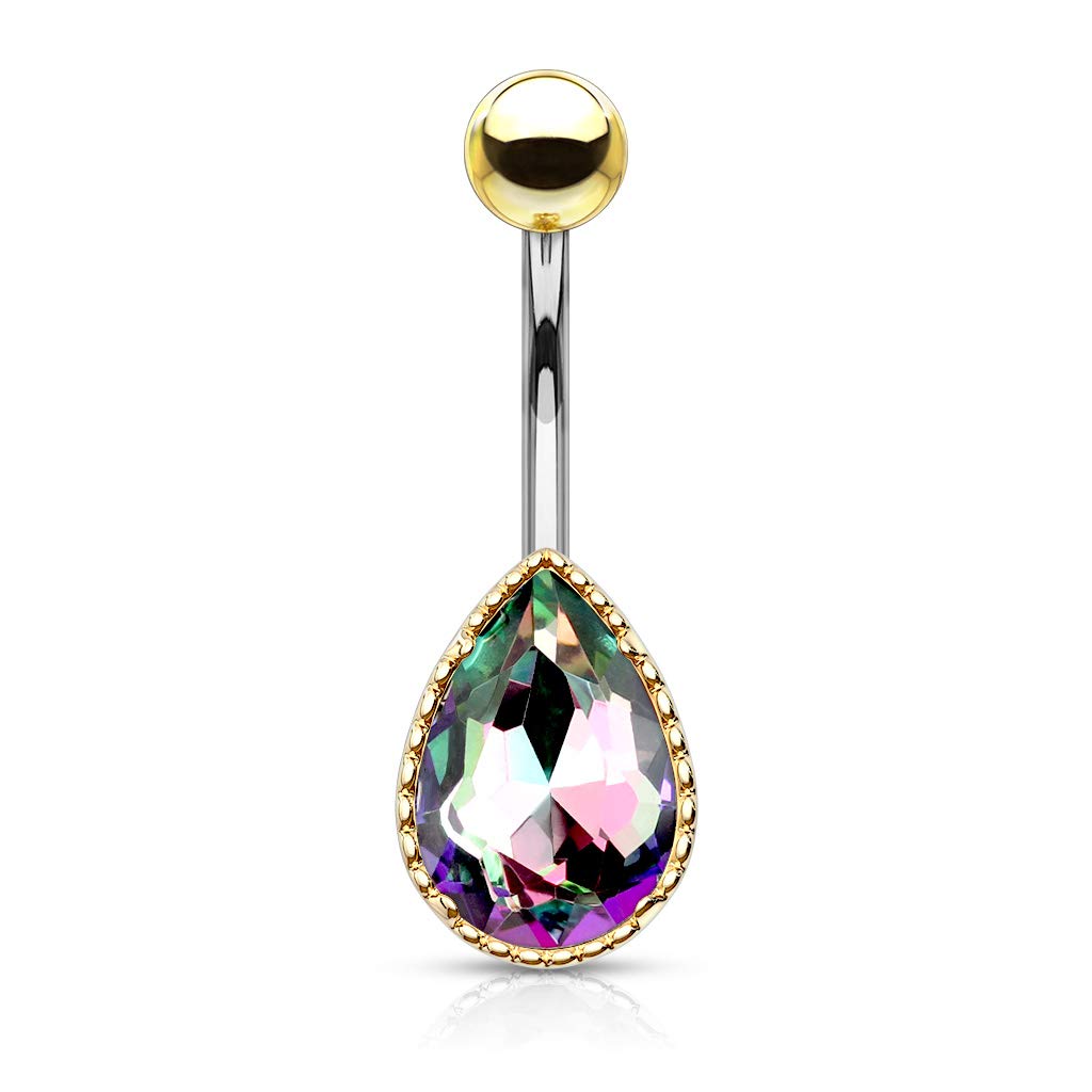 Bauchnabelpiercing Regenbogen-Effekt Kristall Tropfen Nabelpiercing Chirurgenstahl Bananabell viele Farben Stab 1,6/10mm