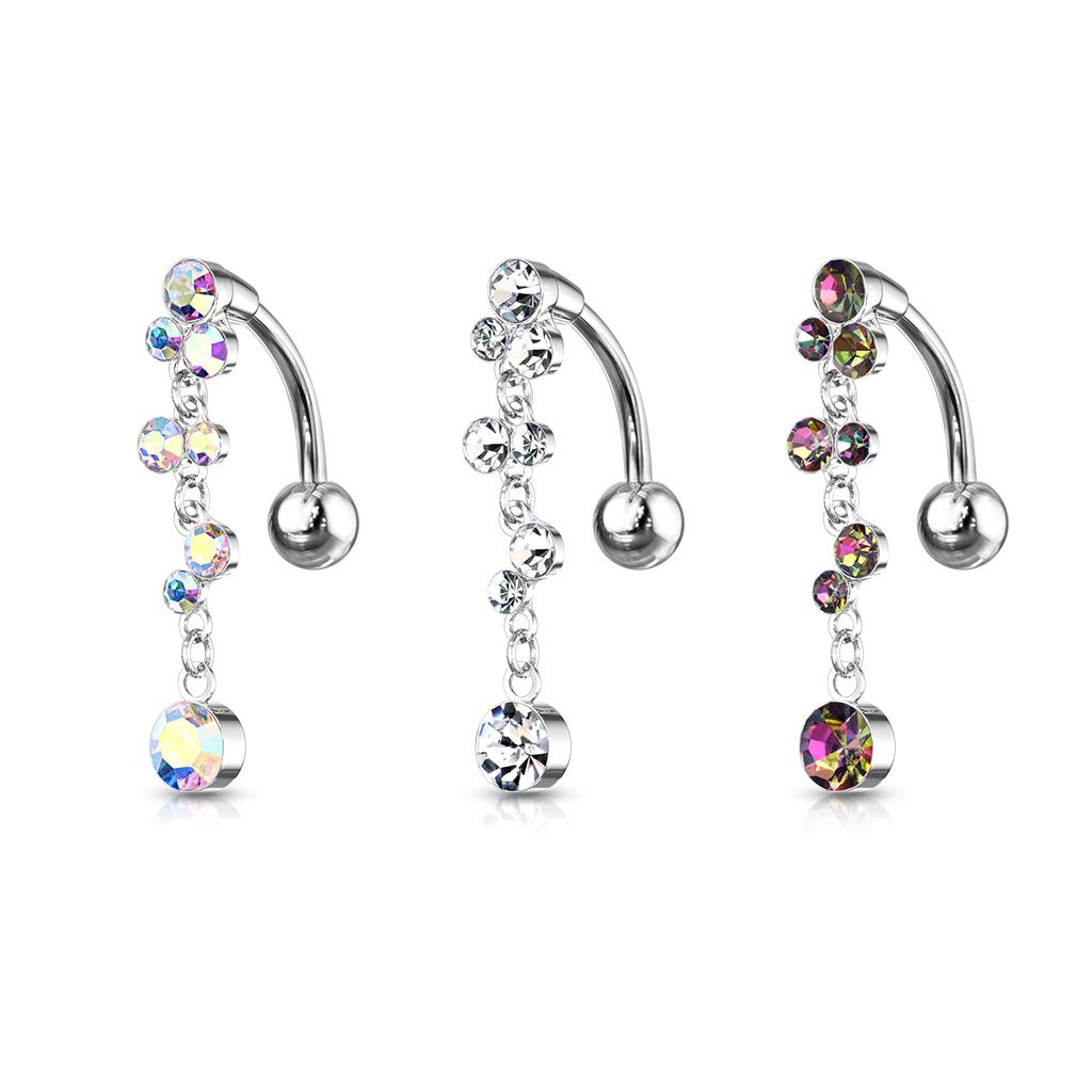 Bauchnabelpiercing Kristall Blasen-Anhänger Nabelpiercing Chirurgenstahl Bananabell Silber Regenbogen Clear Bunt Stab 1,6/10mm